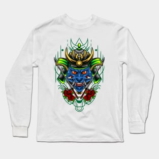 Samurai Cat - Green Kabuto Long Sleeve T-Shirt